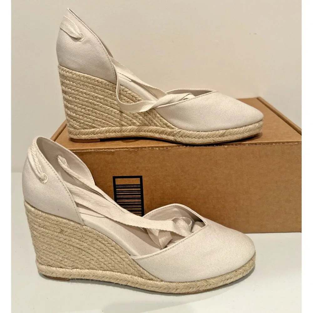 Reformation Size 10M Camille Lace Up Ankle Tie Wedge Heel Espadrille Linen Jute
